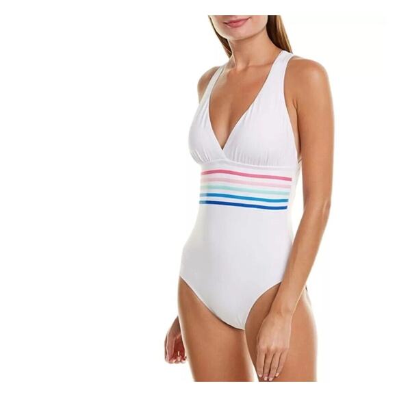 La Blanca Sz 4 Womens Spectrum Striped Rainbow Strappy One Piece Swimsuit White - Picture 3 of 13